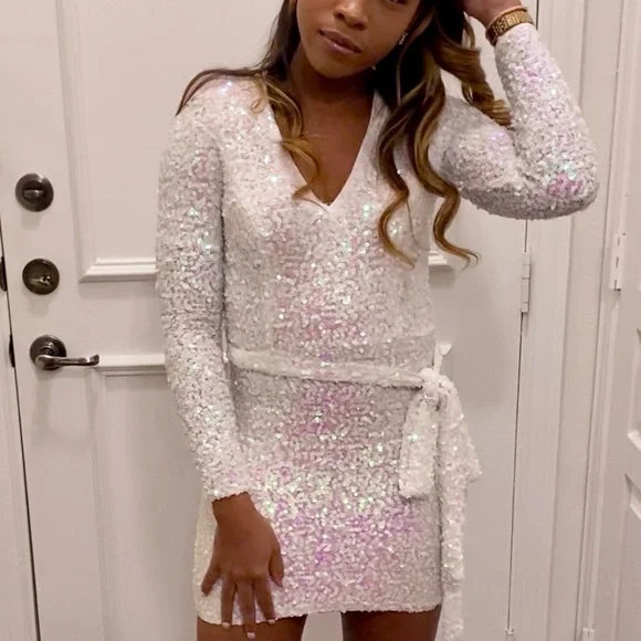 JLUXLABEL | Dresses | Jluxlabel White Iridescent Sequin Long Sleeve Dress |  Poshmark
